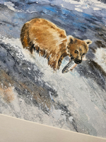 Картина авторская акварельная в паспарту 40х50 см на стену для интерьера "Рыбак"