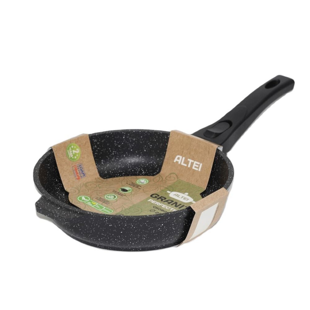 Сковорода литой алюминий, 22 см, антиприг, Алтей, Granit Perfection black, съем руч, 02-2250-100