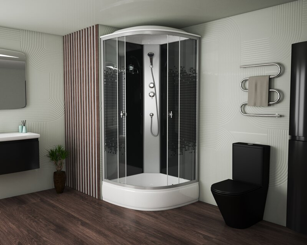 Душевая кабина Niagara Eco E80/26/BLACK (80х80х215) средний поддон(26см),стекло мозаика,4 места