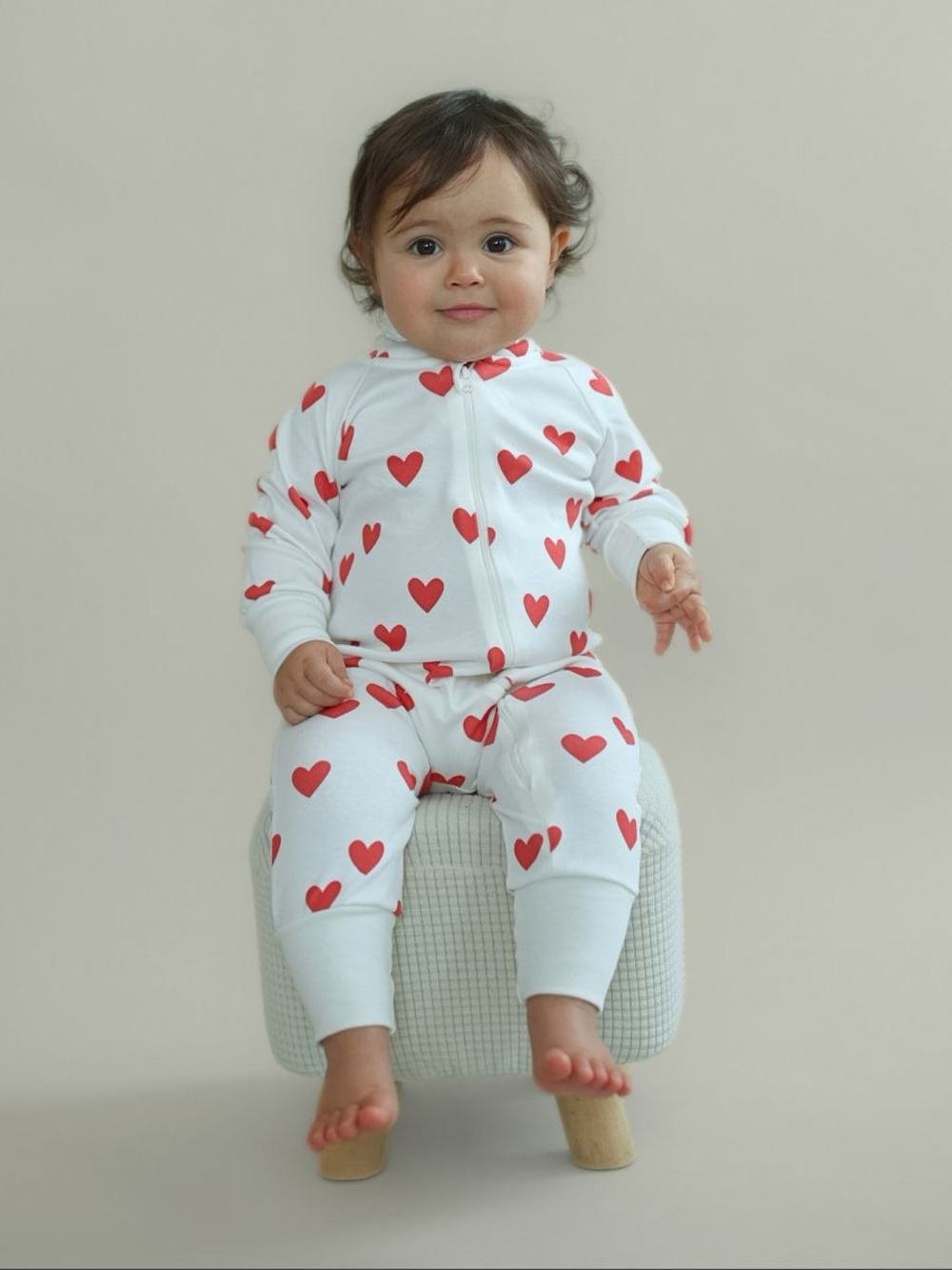 Комбинезон растущий на молнии "Сердечки", Крем