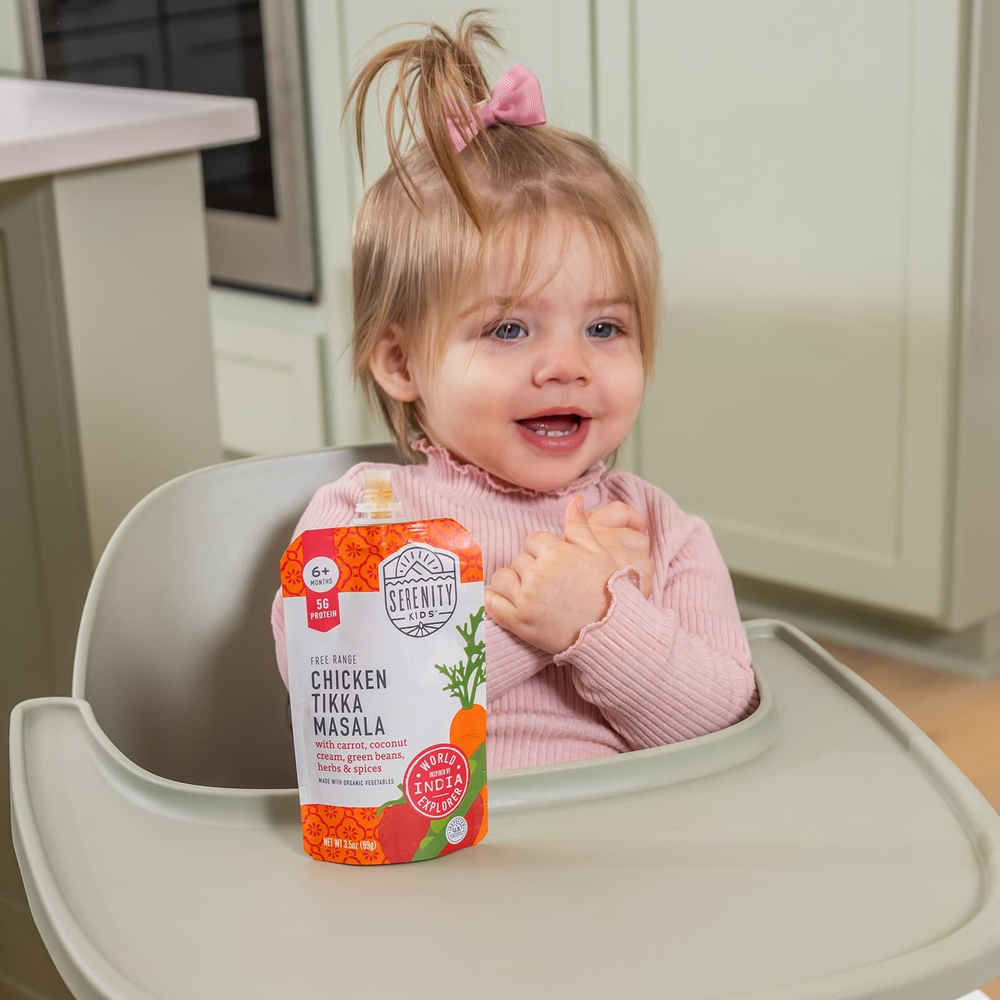 Serenity Kids, тикка масала из курицы с морковью, кокосовым кремом, зеленой фасолью, травами и специями, для детей от 6 месяцев, 99 г (3,5 унции)