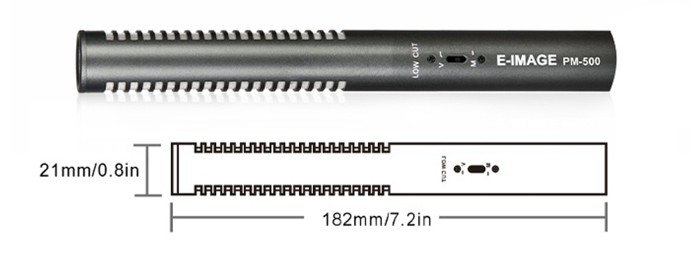 E-IMAGE PM-500 Professional shotgun microphone, mini, 21*182 mm. Микрофон