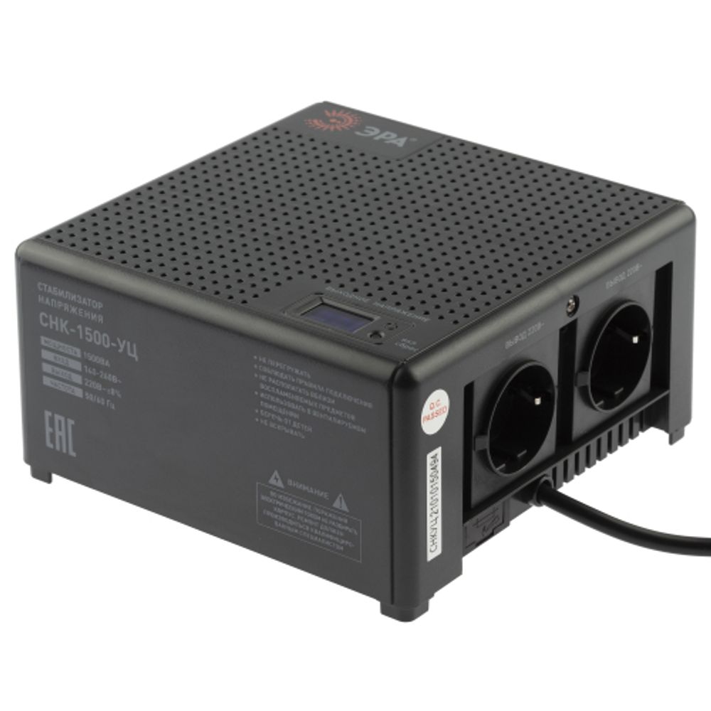 Стабилизатор напряжения ЭРА CНК-1500-УЦ компактный универсальный, 140-260В/220В, 1500ВА | Компактные