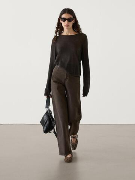 Massimo Dutti Джинсы прямого кроя с карманами, коричневый