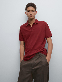Massimo Dutti Футболка-поло из хлопка, бордовый