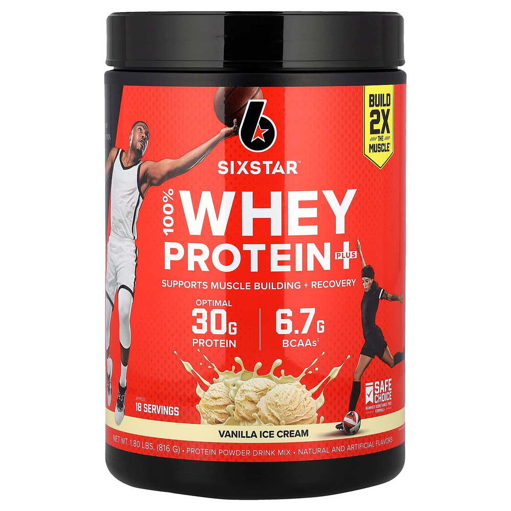 SIXSTAR, 100% Whey Protein Plus, сывороточный протеин плюс, со вкусом ванильного крема, 816 г (1,80 фунта)