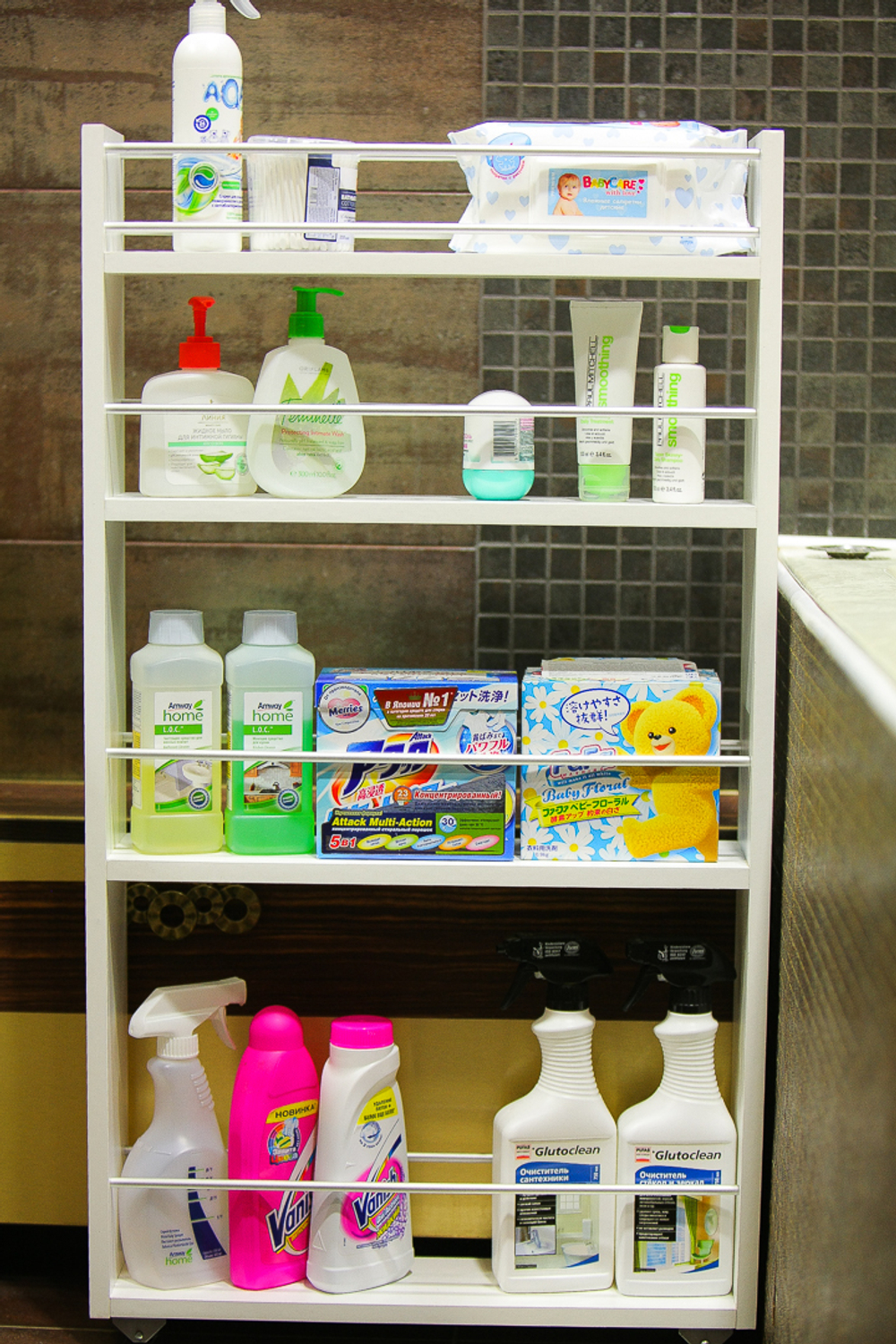 Полка выдвижная, для кухни и ванной комнаты 94х52х16 см, 4-х этажная, белый