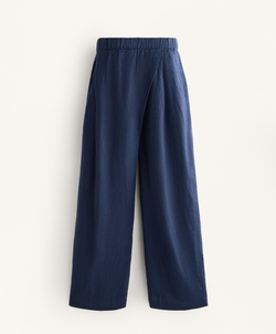 OYSHO Широкие прямые брюки из 100% льна с перекрестным кроем спереди, военно-морской