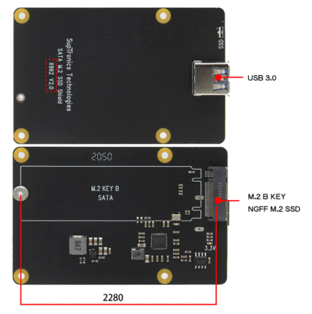 Плата расширения для Raspberry Pi X862, V2.0 M.2 NGFF 2280 SATA SSD с обеих сторон