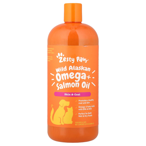 Zesty Paws, омега из дикой аляскинской кожи и жир лосося, для собак и кошек любого возраста, 946 мл (32 жидк. унции)
