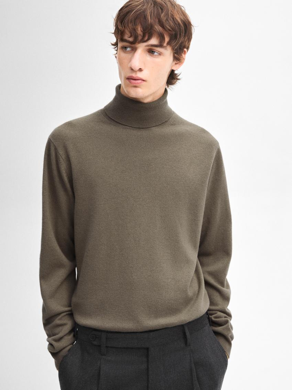 Massimo Dutti Свитер из смесовой шерсти, светлый хаки