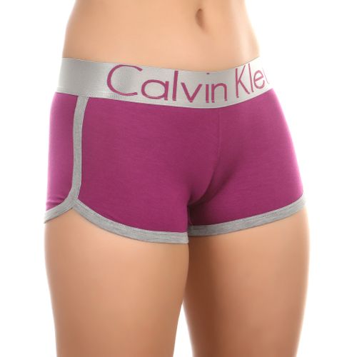 Женские трусы-шорты баклажановые с серебристой резинкой Calvin Klein Women Violet Steel Waistband