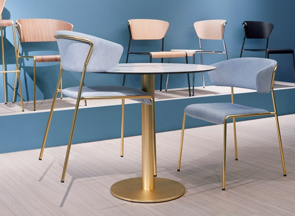 Кресло с обивкой Scab Design Lisa, сатинированная латунь, голубой