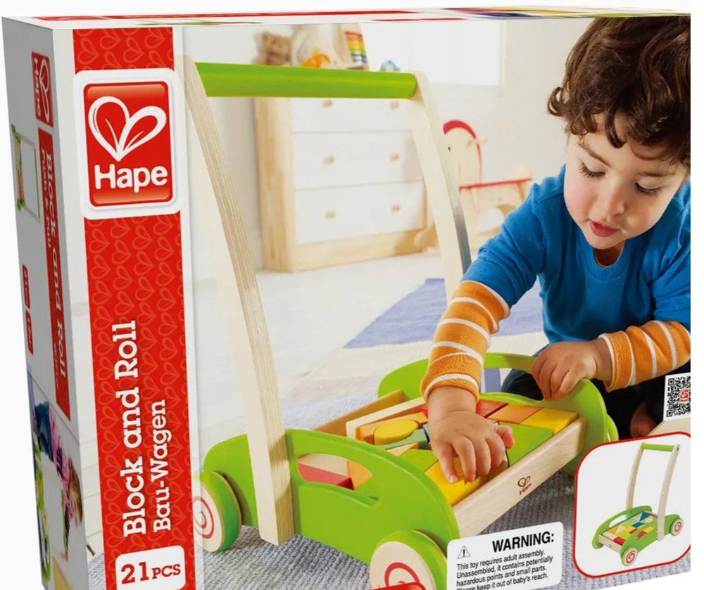 Детская деревянная игрушка - каталка "Ходунок" с конструктором