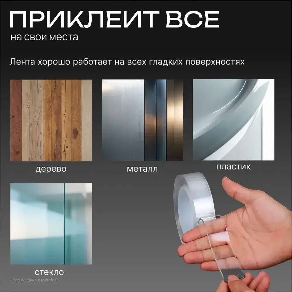 Двухсторонний скотч 3м, прозрачный, многоразовый. Нано-скотч, клейкая лента универсальная