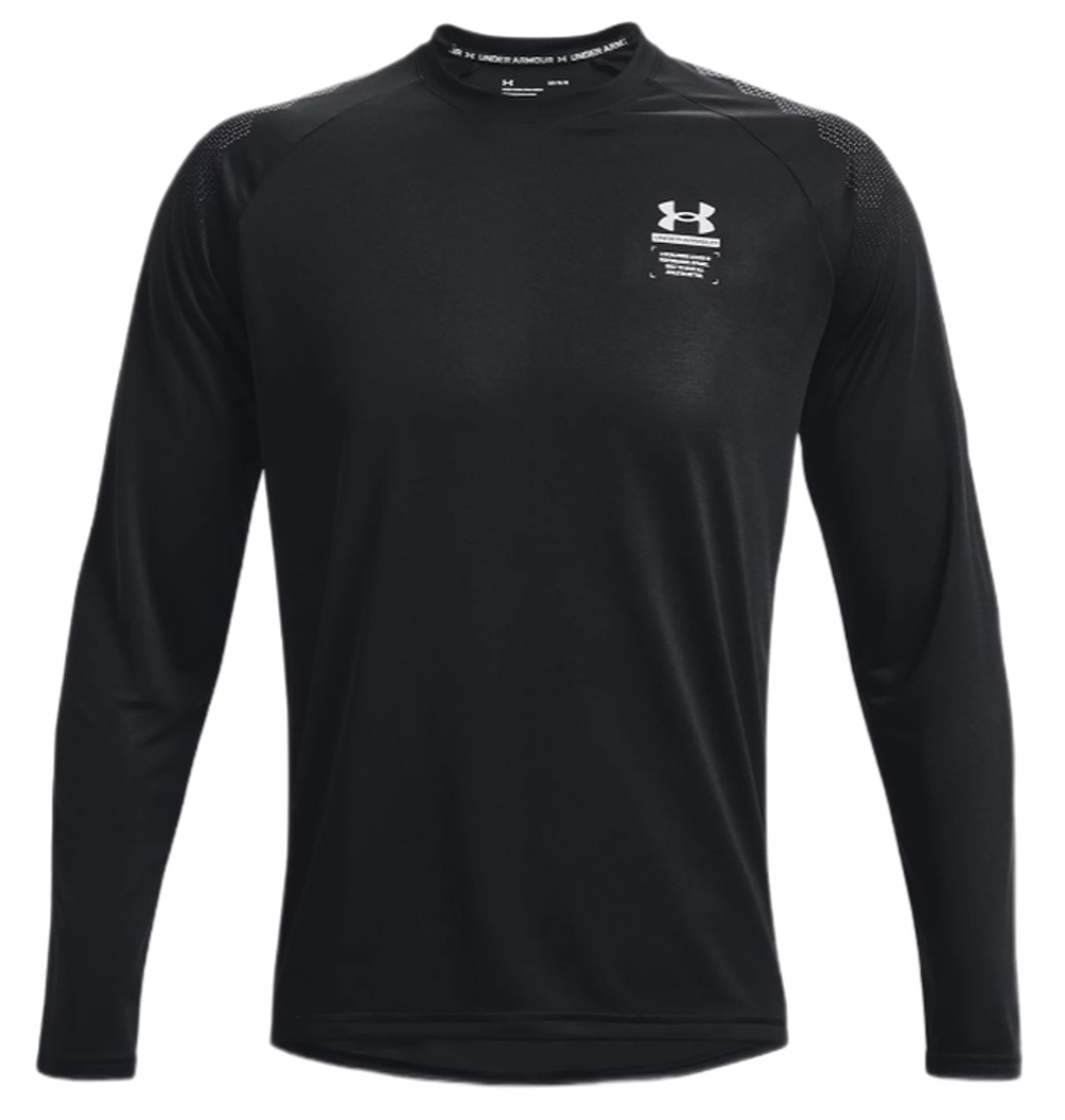 Мужская теннисная футболка теннисная Under Armour Men's UA ArmourPrint Long Sleeve - black/halo gray