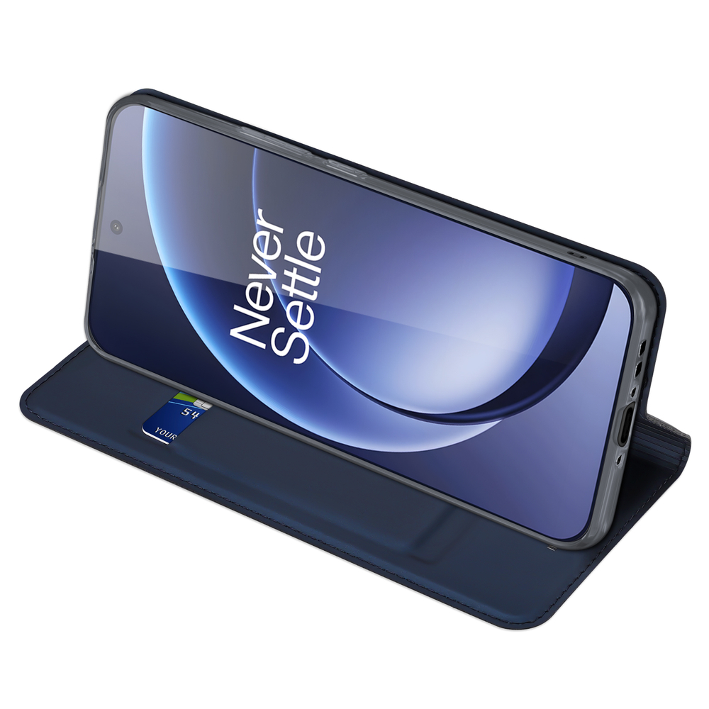 Чехол книжка из кожи синего цвета для OnePlus 15, серия Skin Pro Series от Dux Ducis