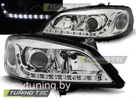 Передние фары Opel Astra G daylight chrome