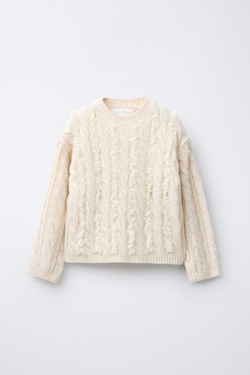 ZARA СВИТЕР С УЗОРОМ «КОСЫ», ЭКРЮ