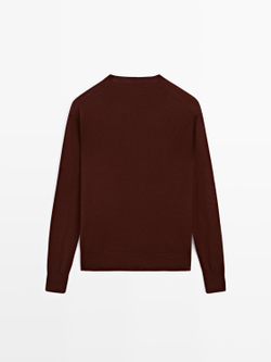 Massimo Dutti Свитер из тонкого трикотажа с круглым вырезом, гранатовый