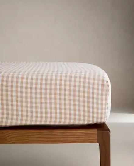ZARA HOME ДЕТСКАЯ ПРОСТЫНЯ В КЛЕТКУ, РОЗОВЫЙ