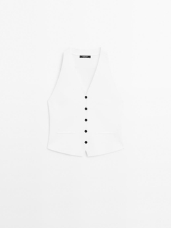 Massimo Dutti Трикотажный жилет с контрастными пуговицами, белый