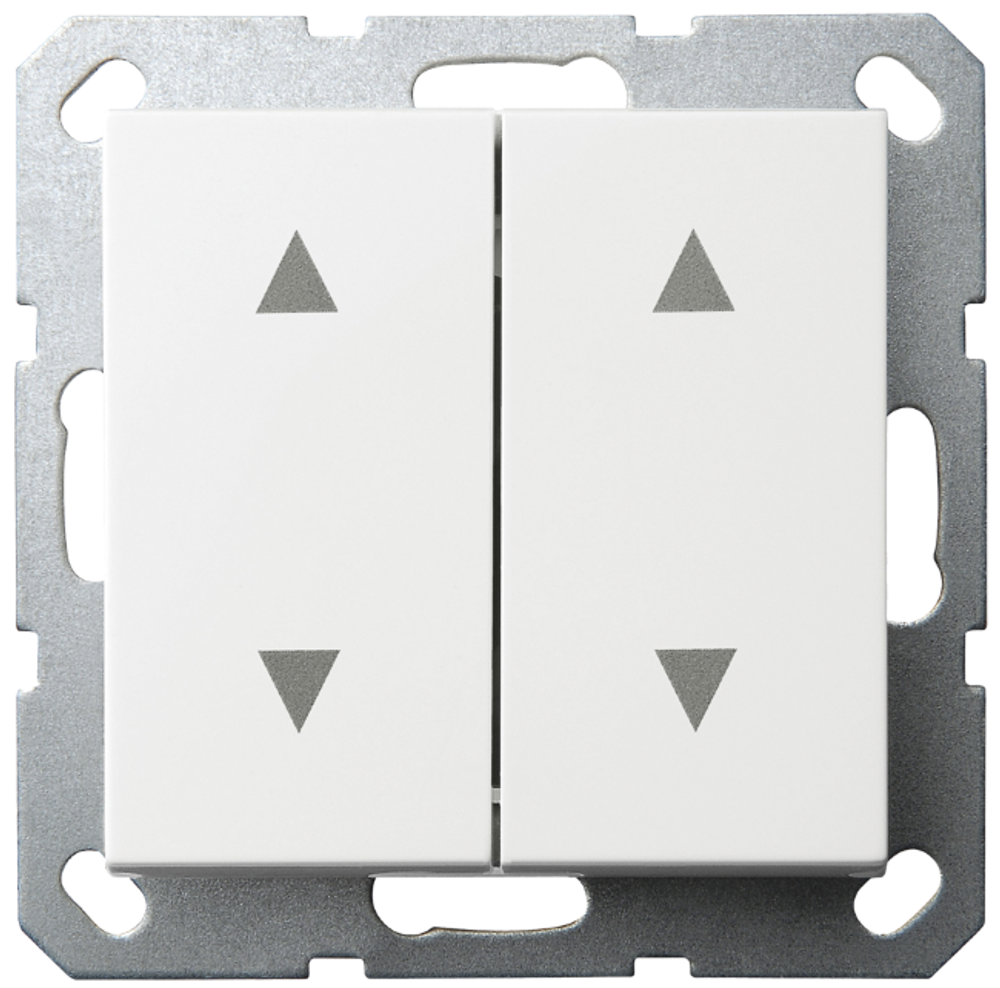 Выключатель двухклавишный для штор 10A 250V~ с накладкой, цвет белый глянцевый