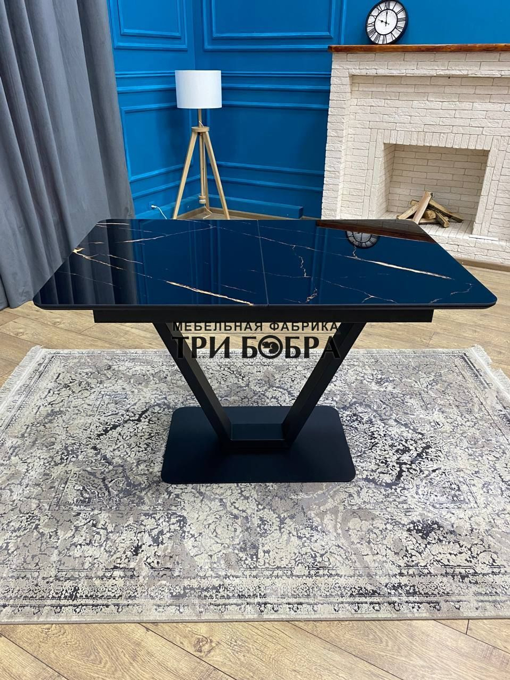 Кухонный раздвижной стол "Леон", черный мрамор