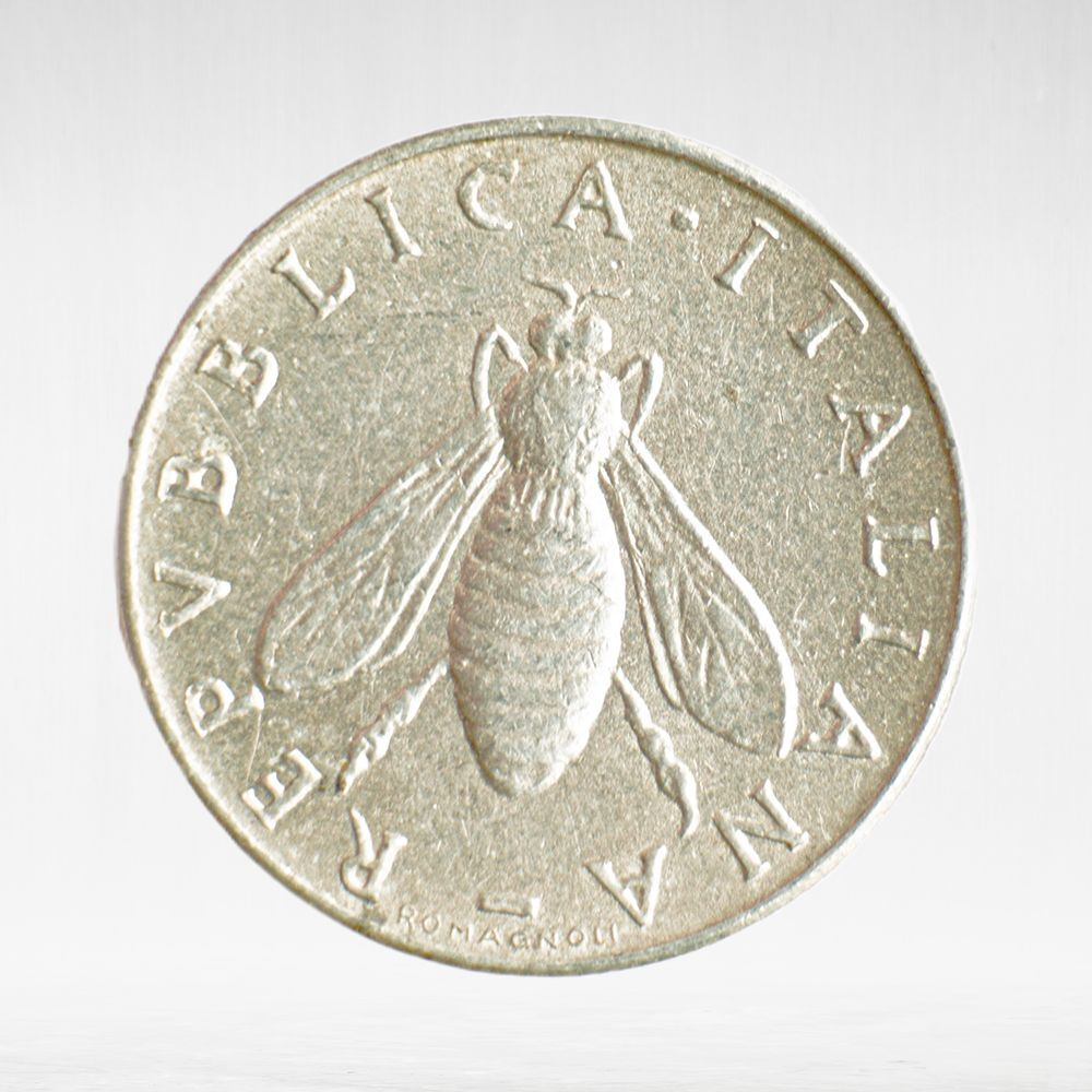 Italy 2 Lire 1954 R "Bee and Olive Branch", XF