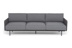 "Джелло" диван 3-местный плетеный из роупа, каркас алюминий темно-серый (RAL7024) муар, роуп темно-серый круглый, ткань темно-серая 027