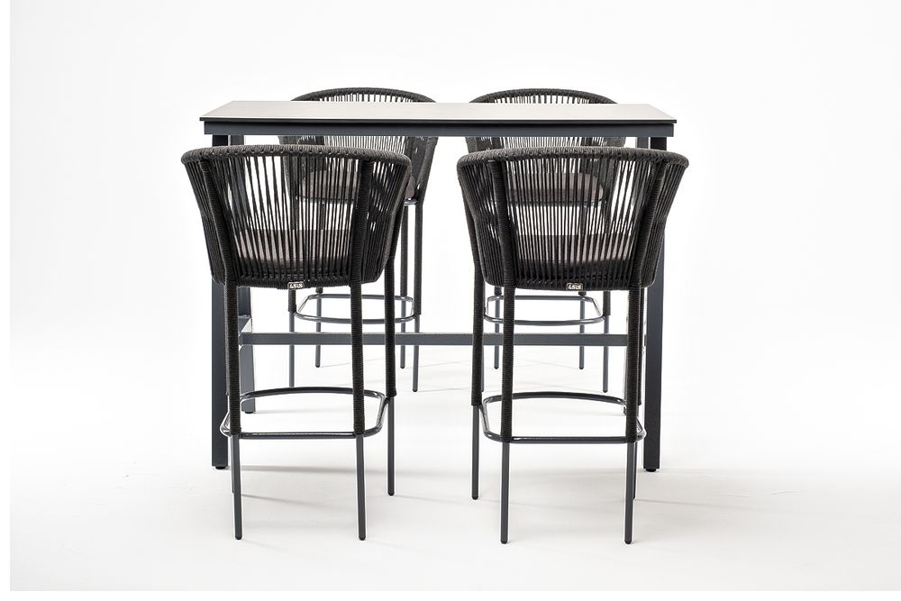 "Рио" барный комплект на 4 персоны, стол HPL "серый гранит", цвет темно-серый