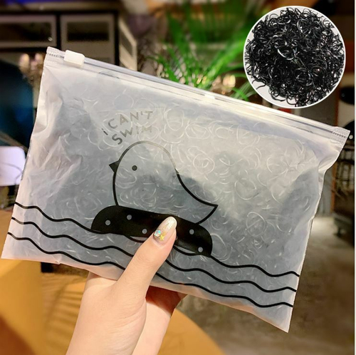 Набор силиконовых резинок для волос в косметичке 1000 шт. Цвет Черный.