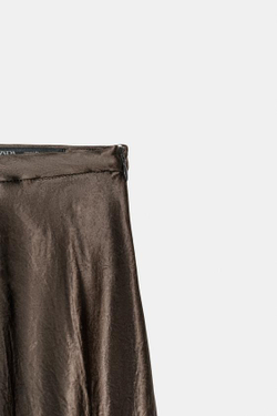 ZARA АТЛАСНАЯ ЮБКА МИДИ ZW COLLECTION LIMITED EDITION, КОРИЧНЕВЫЙ