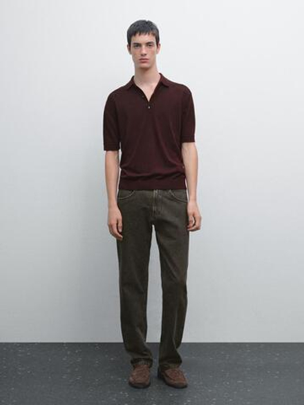 Massimo Dutti Трикотажное поло с короткими рукавами, бордо