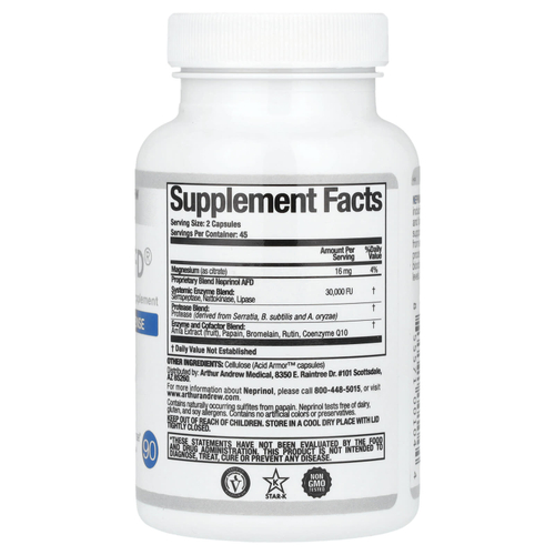 Arthur Andrew Medical, Neprinol AFD, защита организма от вредного воздействия фибрина, 500 мг, 90 капсул