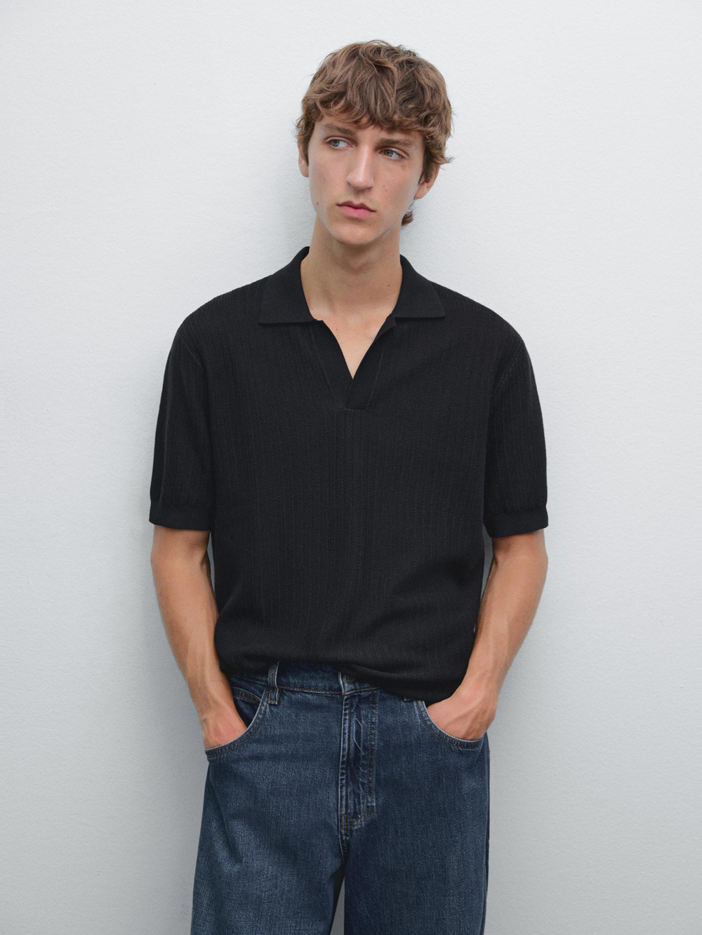 Massimo Dutti Футболка-поло с коротким рукавом, темно-синий