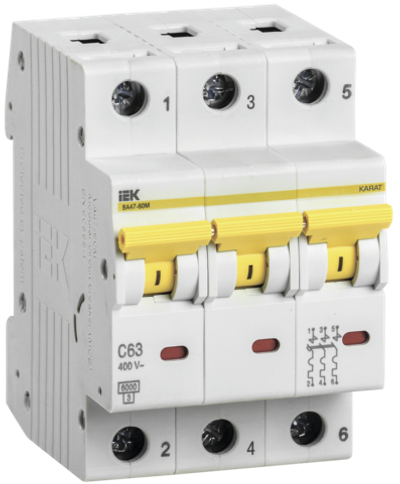 KARAT Автоматический выключатель ВА47-60M 3P C 63А 6кА IEK