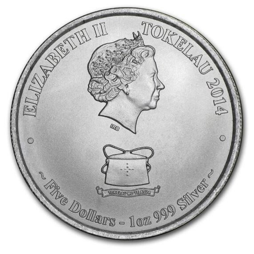 2014 Токелау 1 Унция серебра $ 5 Желтоперый Тунец