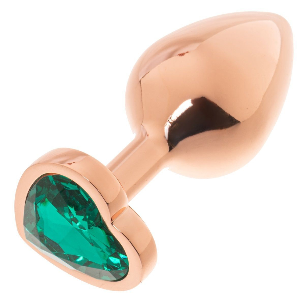 Золотистая анальная пробка OYO сизумрудным кристаллом-сердцем - 7,3 см. (Цвет: изумрудный)