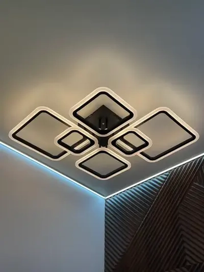 Люстра потолочная светодиодная с пультом, светильник, черная