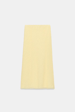 ZARA ЮБКА МИДИ ИЗ ТКАНИ ПЛЮМЕТТИ, СВЕТЛО-ЖЕЛТЫЙ