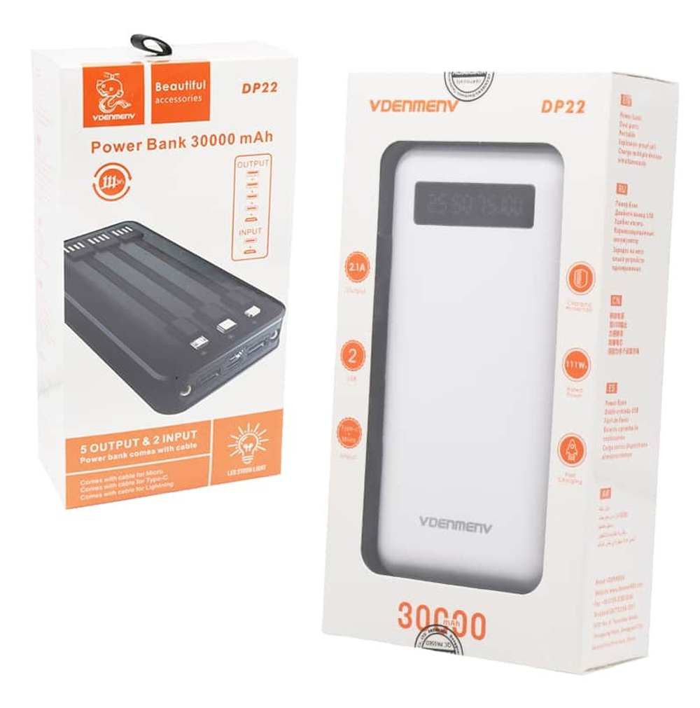 Портативный аккумулятор DENMEN DP22 30000 mAh (белый)