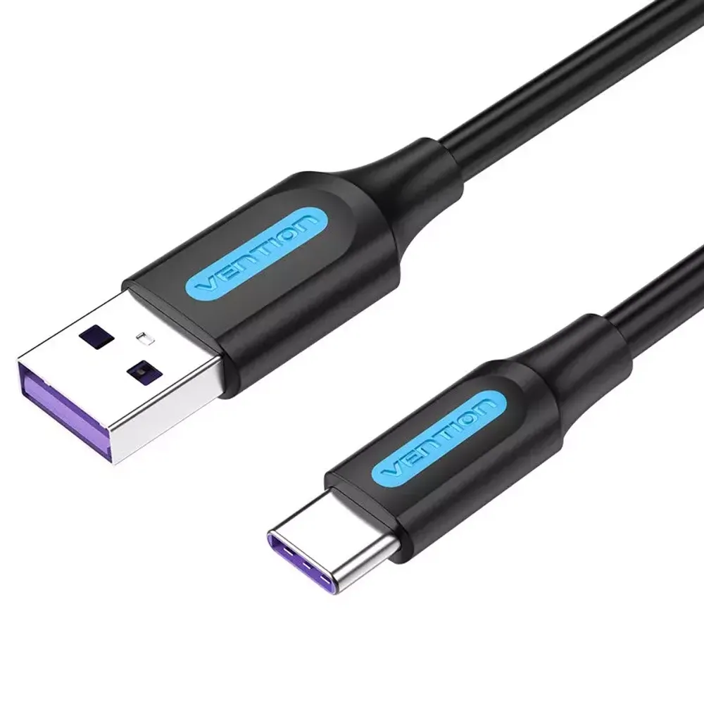 Кабель Vention USB 2.0 A Male to C Male, 5A Cable 0.5м, Black, PVC type, CORBD