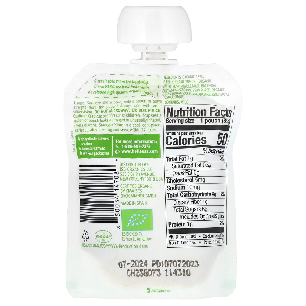 Holle, Органический йогурт с яблоком и грушей, от 8 месяцев, 85 г (3 унции)