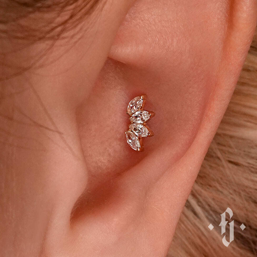 Кластер "Five Marquise" - Желтое золото - White CZ