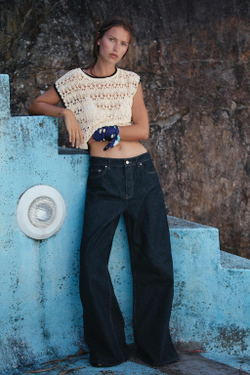 ZARA ЖИЛЕТ АЖУРНОЙ ВЯЗКИ, ЭКРЮ