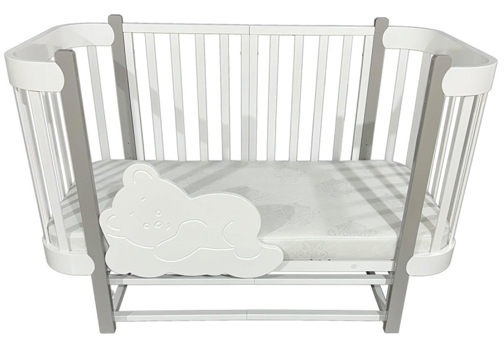 Детская кроватка ByTwinz Carly продольный маятник 3 в 1 белый/серый