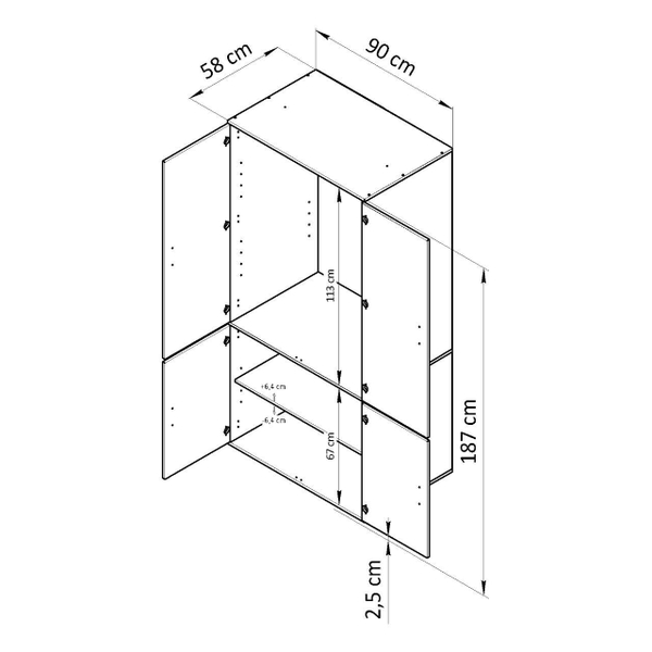 Шкаф для одежды Моби, 4 двери, 90х58х187 см, с ручками из массива дуба
