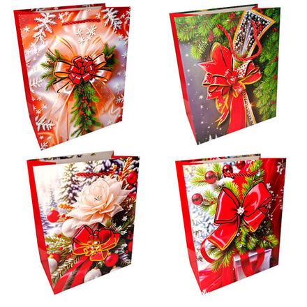 Пакет подар. бум. новогодн. 26*32*10 см 210 гр/м2 "Банты" микс дизайнов
