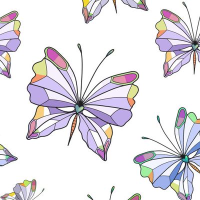 Нежные бабочки на белом фоне.